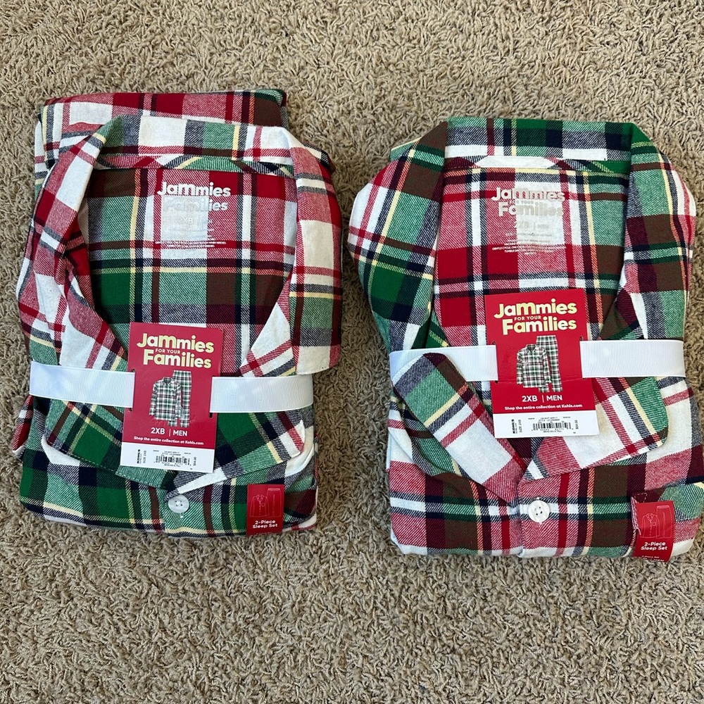 2 pairs Jammies Families Plaid Pajama Set men’s size 2XB